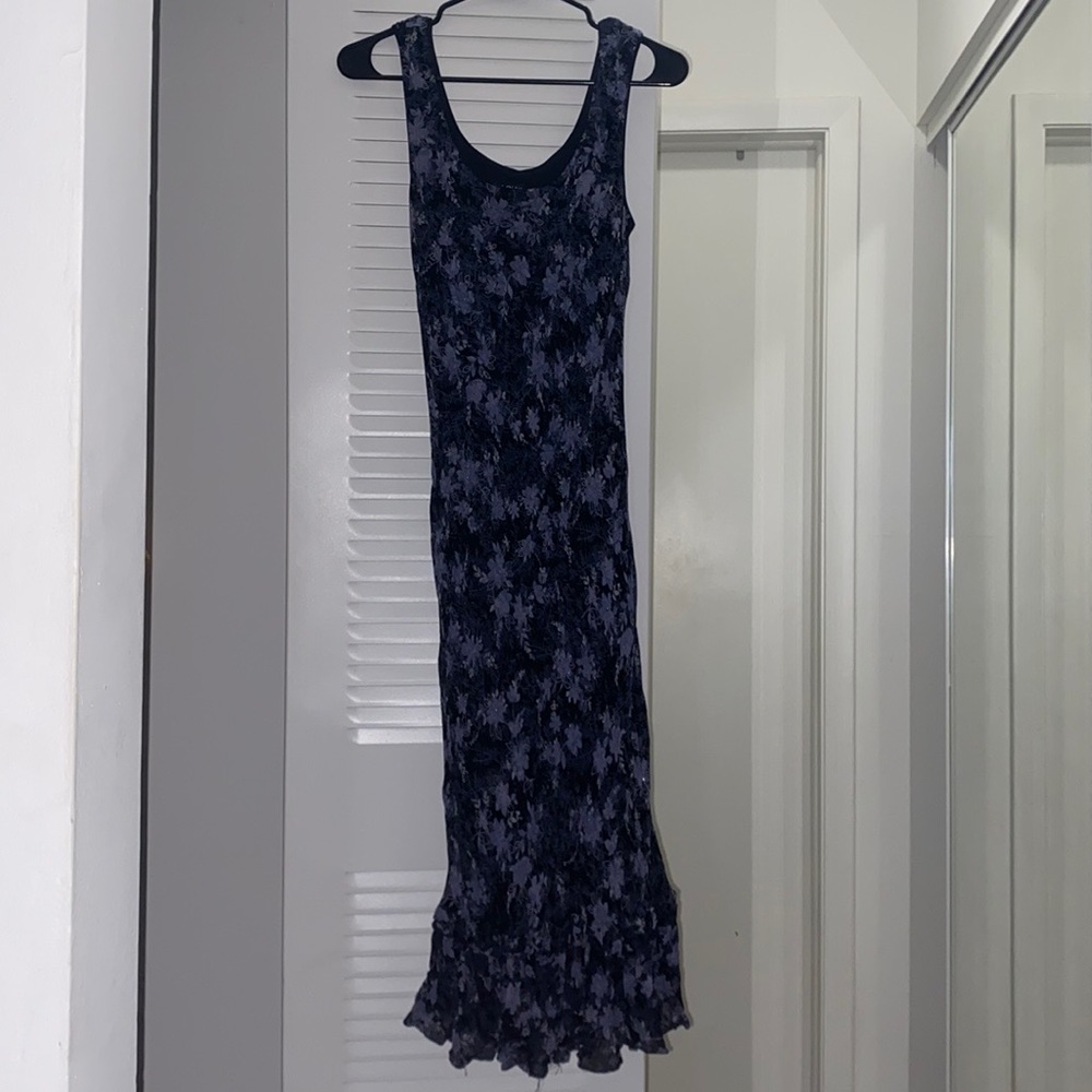 Eva Blue- Blue Floral Beaded Midi Dress